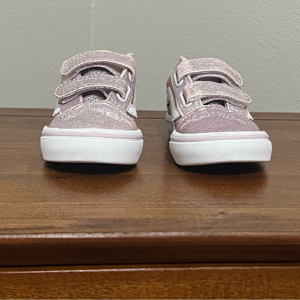 Vans Girls Size 7 Toddler Glittery Pink Kids Sneakers Hook & Loop Off The Wall